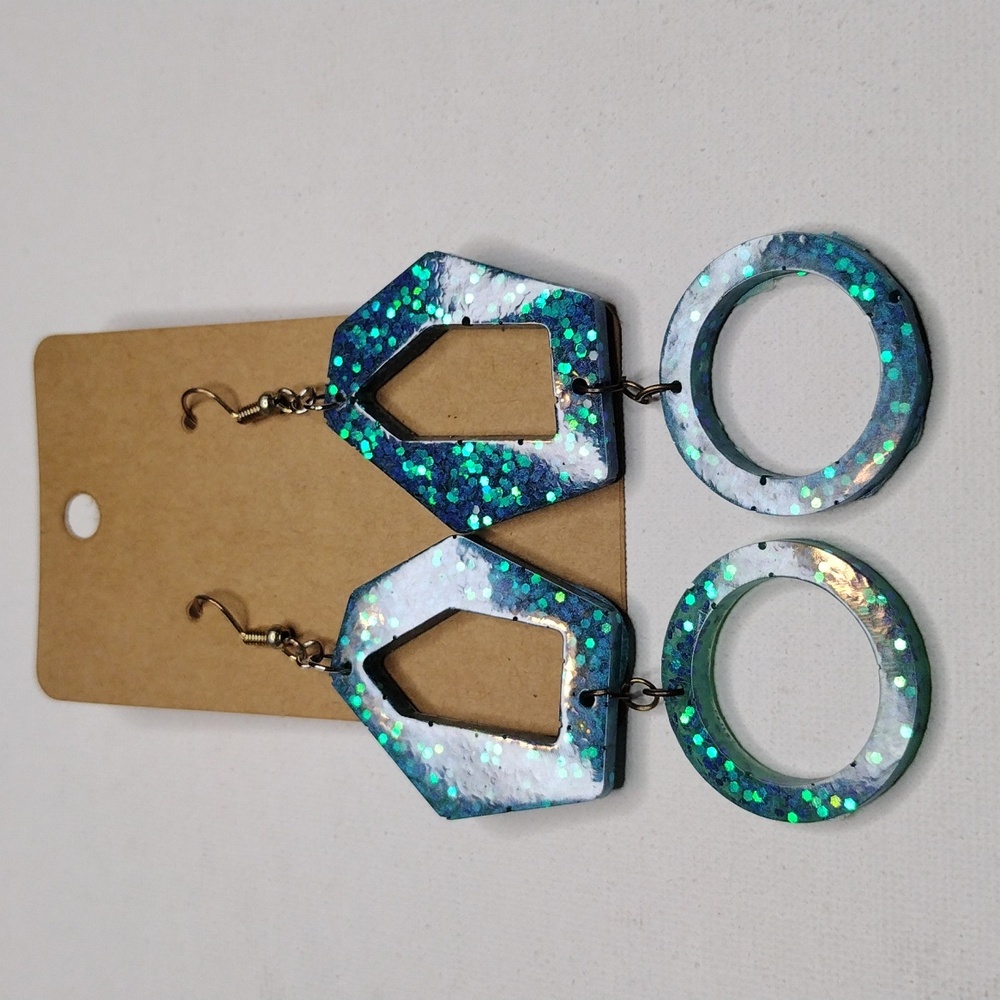 Turquoise Sparkle double dangle on hypoallergenic silver color hooks